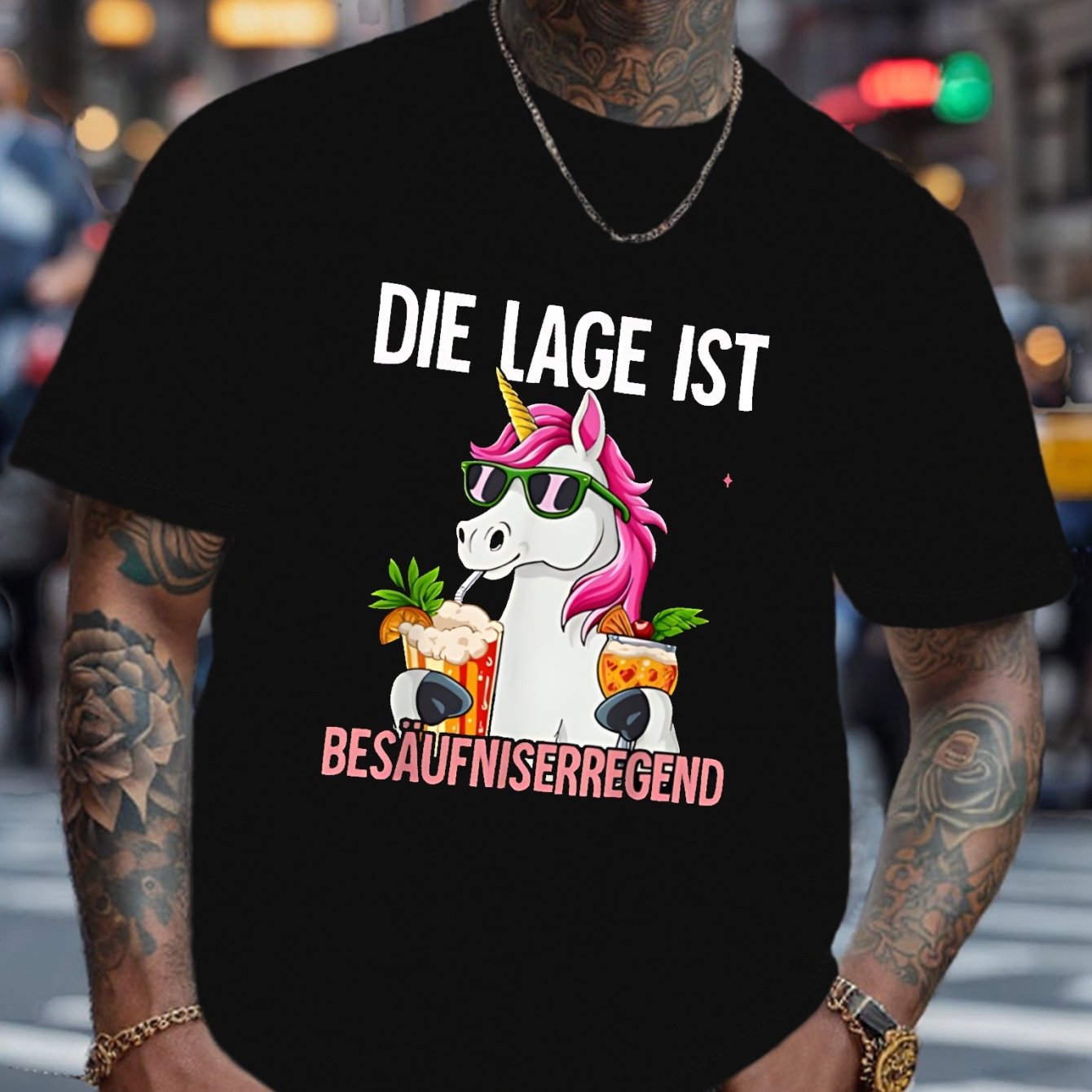 Men's Is Besaufragen Graphic Tee - Casual Crew Neck Short Sleeve T-shirt, Lightweight Summer Top Featuring Unicorn And Beer Mug Design, Comfortable Regular Fit For Everyday Wear, Beer-themed Shirt