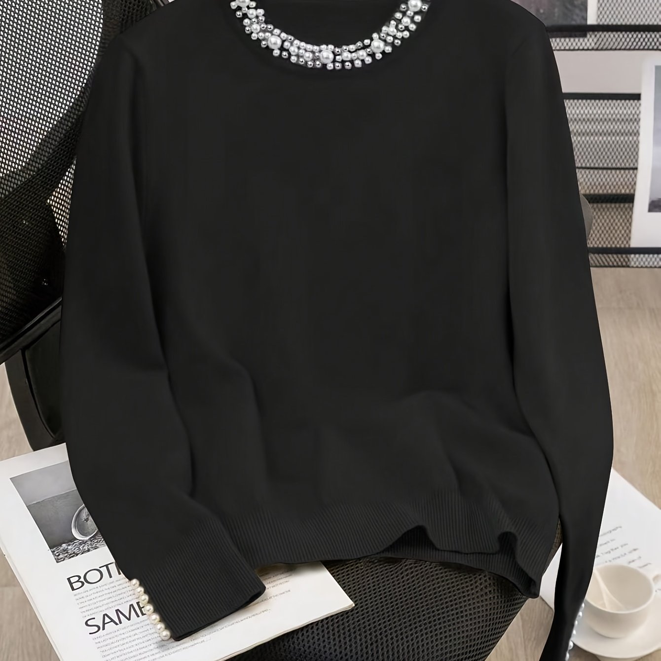 E-shop Herbst- Winter-Pullover für Damen mit Perlen, Casual Warm