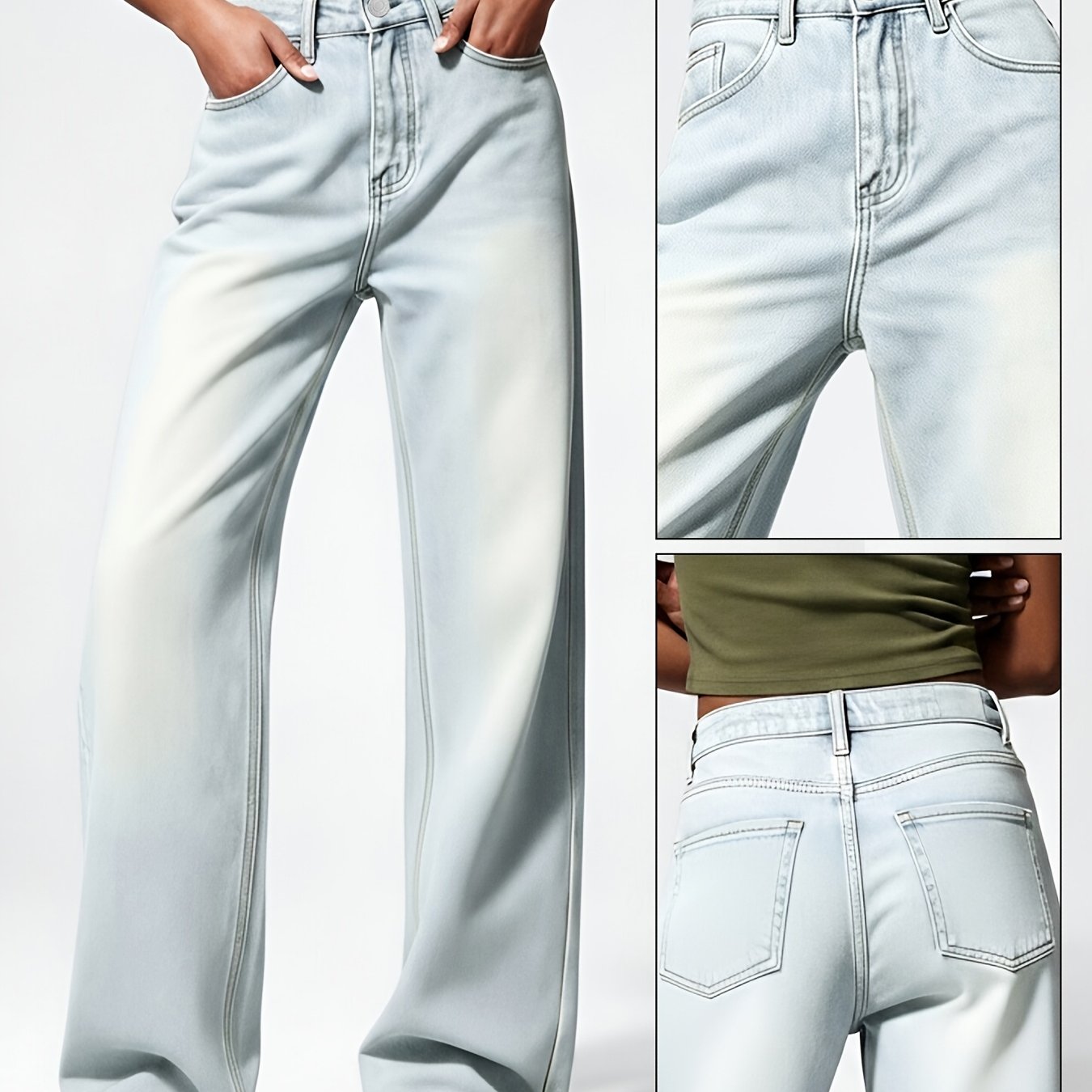 Image of M1199 Women' Blue Baggy Jeans - Y2k Vintage Washed Wide Leg Trousers, Stretchy Casual Fashion For Holiday And Daily Wear Denim Jeans