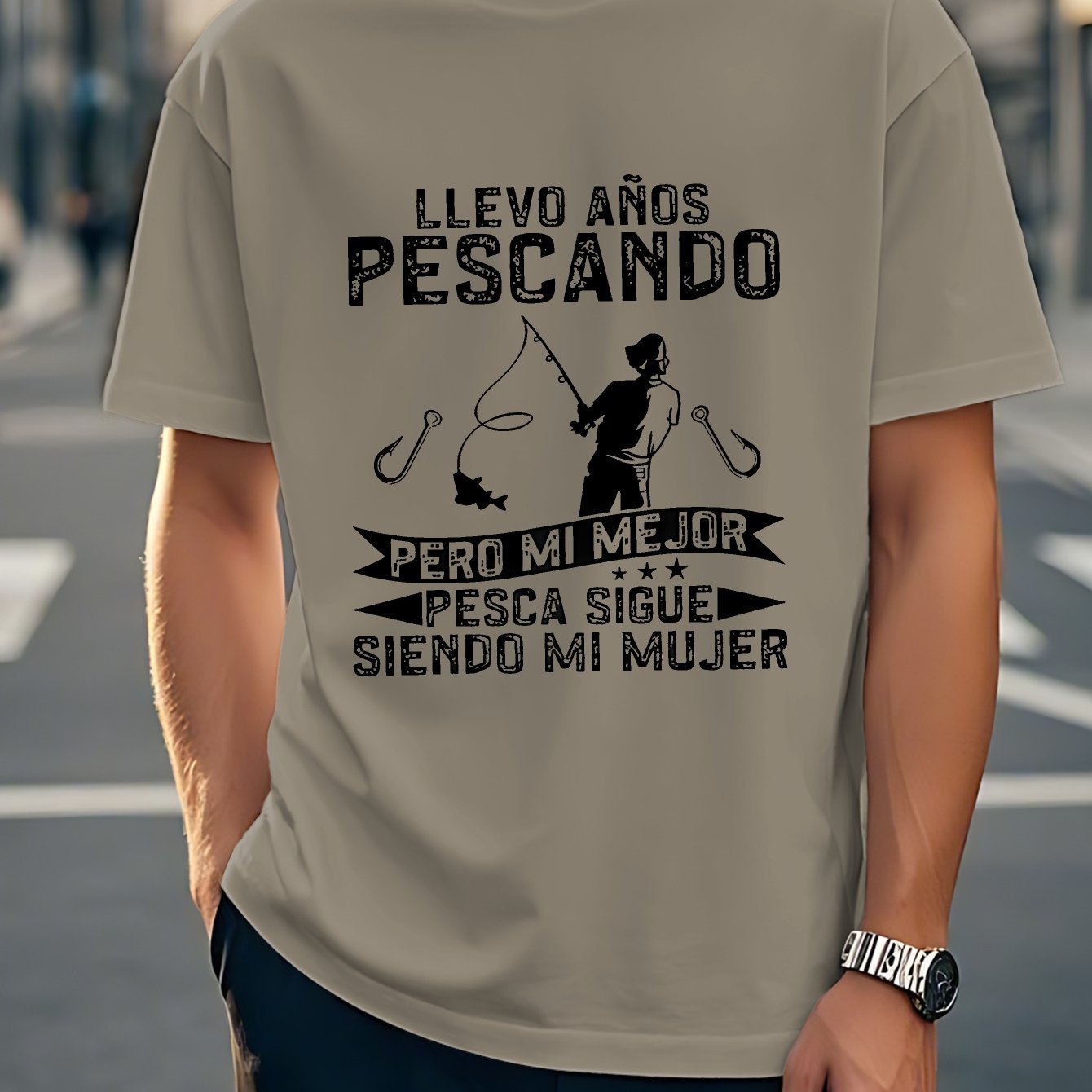 TEMU Camiseta de manga corta para hombre con temática de pesca para españoles