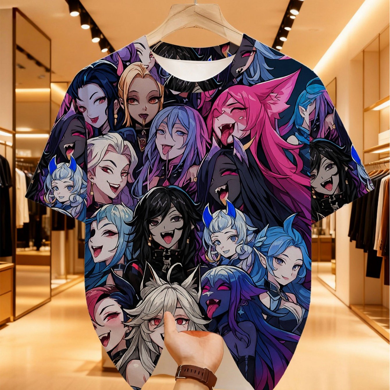 TEMU Anime T-shirt With 3d Character Print - Pink Suitable For , Machine Washable Crew Neck Short Sleeve Shirt, Casual Summer Tee For Gaming & Casual
