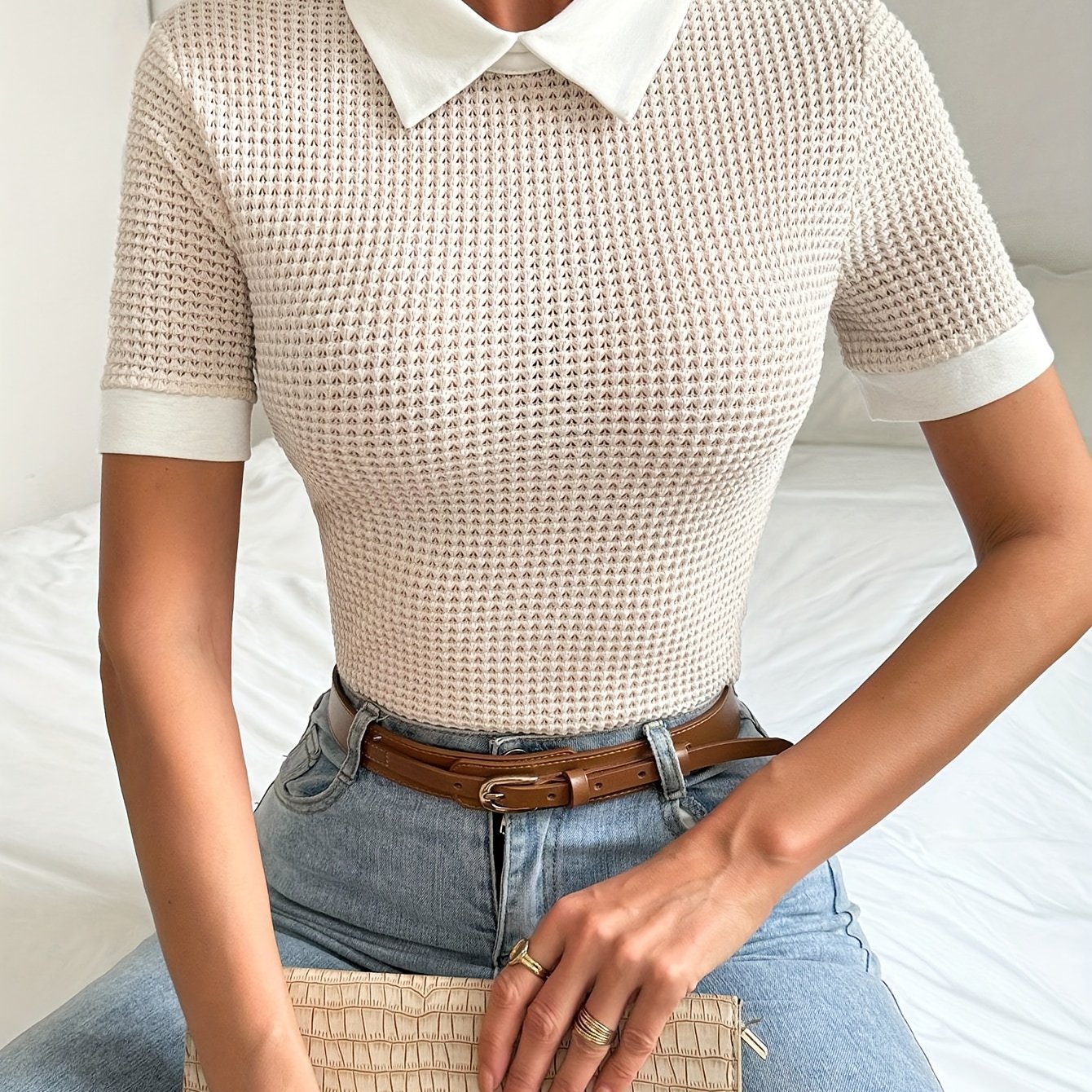 E-shop Damenmode Patchwork Revers Slim Fit T-Shirt