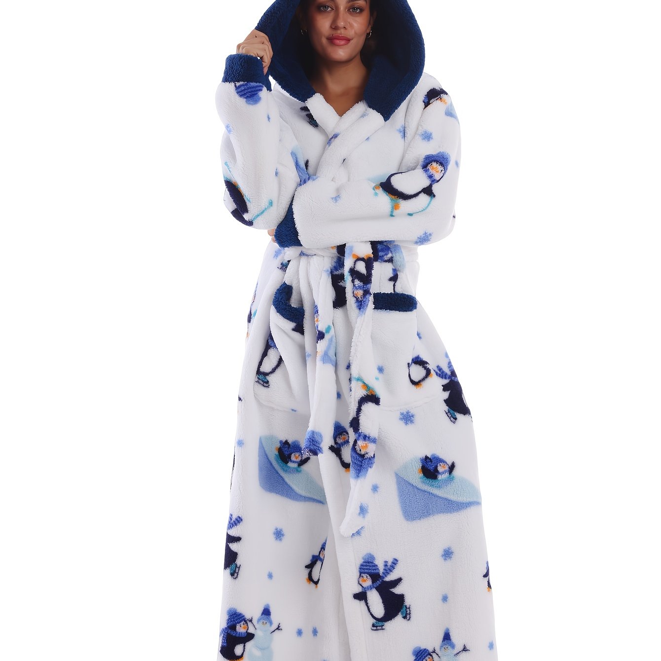 Image of Carnival - Mother's Day - Thick And Warm - Home Indoor Bathrobe - Belted - Machine Washable - With Pockets - Hooded Style - Recommended Height 162cm-192cm -