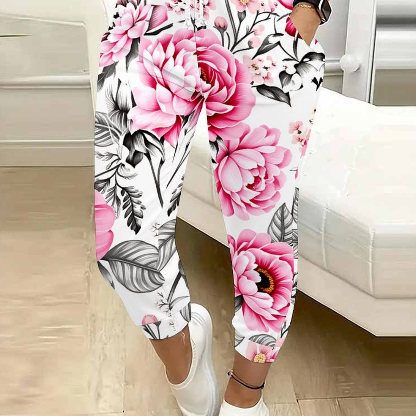 TEMU Classic Women's Casual Drawstring Pants With Flowers, Trees, Geometric Shapes, 250th Anniversary Celebration, Moon And Stars, Tie Dye Print,