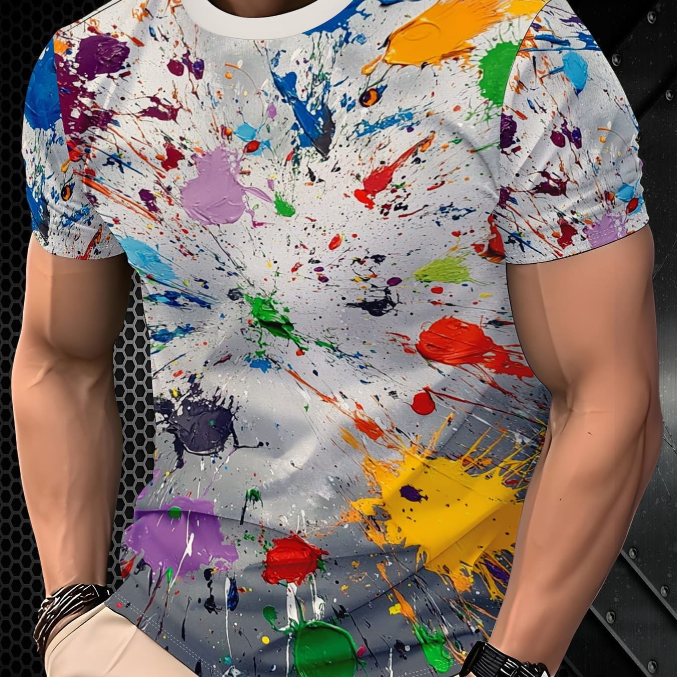 TEMU [printed Design-not Textured] Men's 3d Crew Neck T-shirt - Casual Sporty Street Style Graffiti Short-sleeve Top - Classic Regular Fit - Easy And