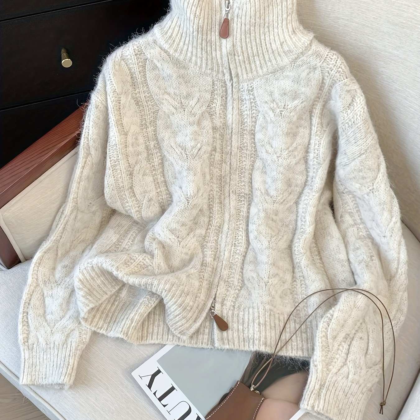 E-shop Guangbeijing Richtungsweisende Elegante Winter Neue Sweater Cardigan Doppelkopf Reißverschluss Cardigan Damen