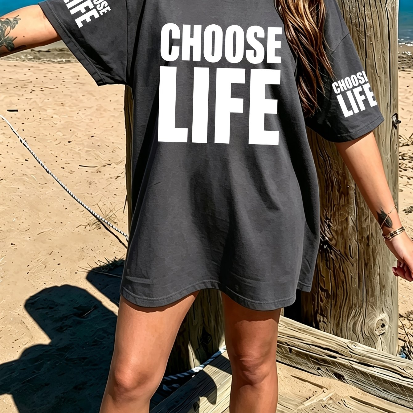 TEMU 'choose Life' Simple Letter Printing-women's Plus-size T-shirt, Suitable For Home, Leisure Commuting Scenes, Leisure Sports Spring And Summer