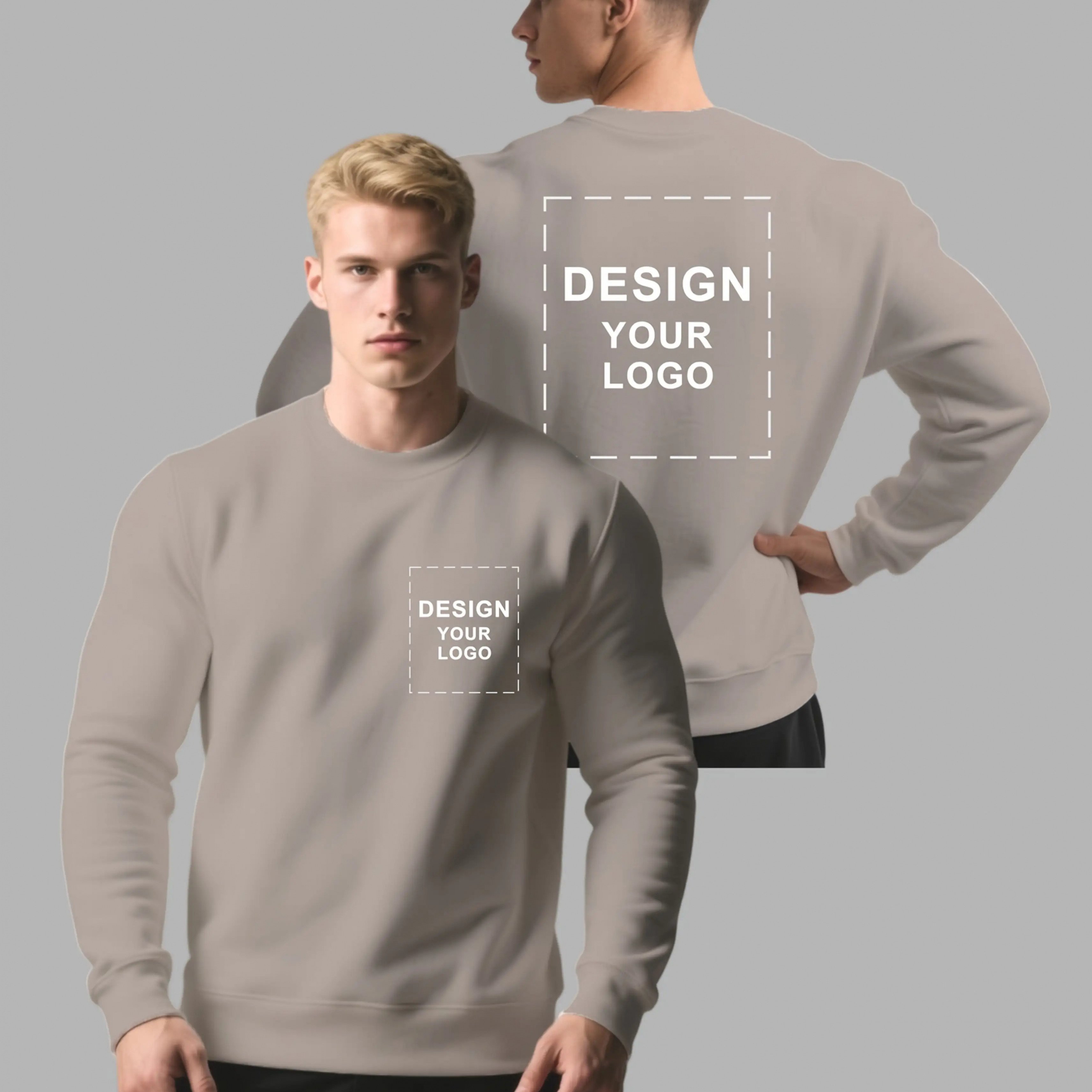 TEMU Men's Custom Logo Sweatshirt - Personalized Chest And Back Printing, Breathable Crew Neck Pullover, Suitable For , Team Clothing, Event