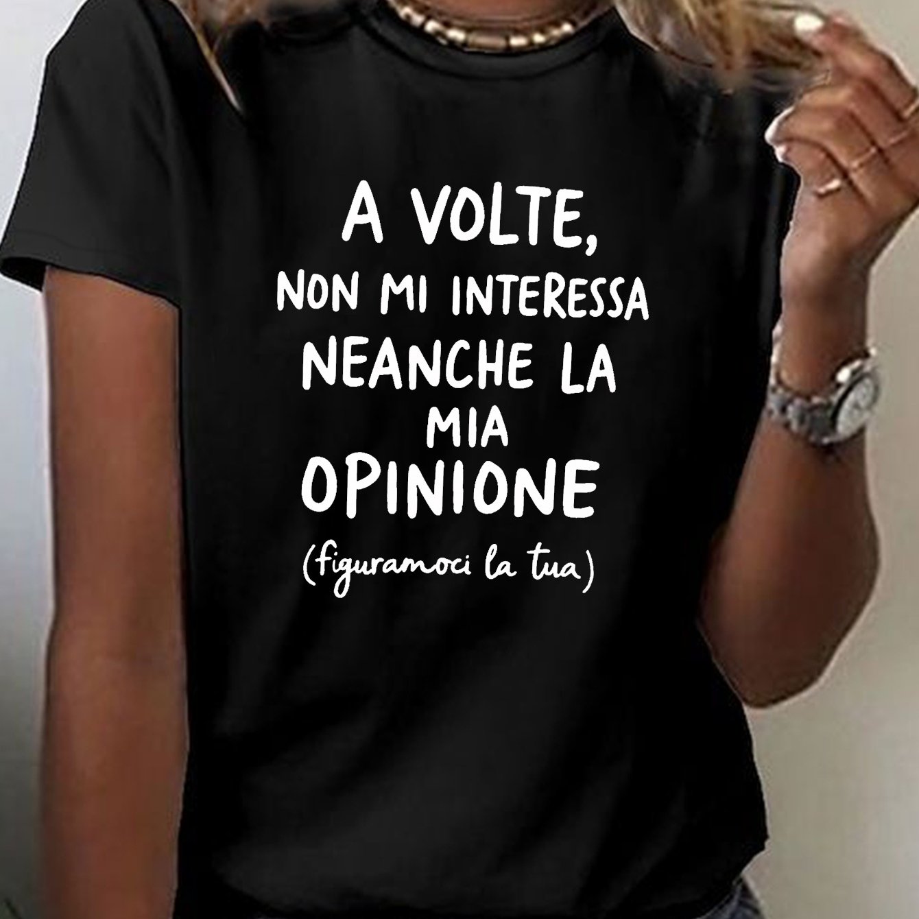 TEMU Women's " 't Care" Slogan T-shirt - Short Sleeve Crew Neck Casual Top With Sassy Print, Medium-, Spring Summer Casual Attire, Machine Washable