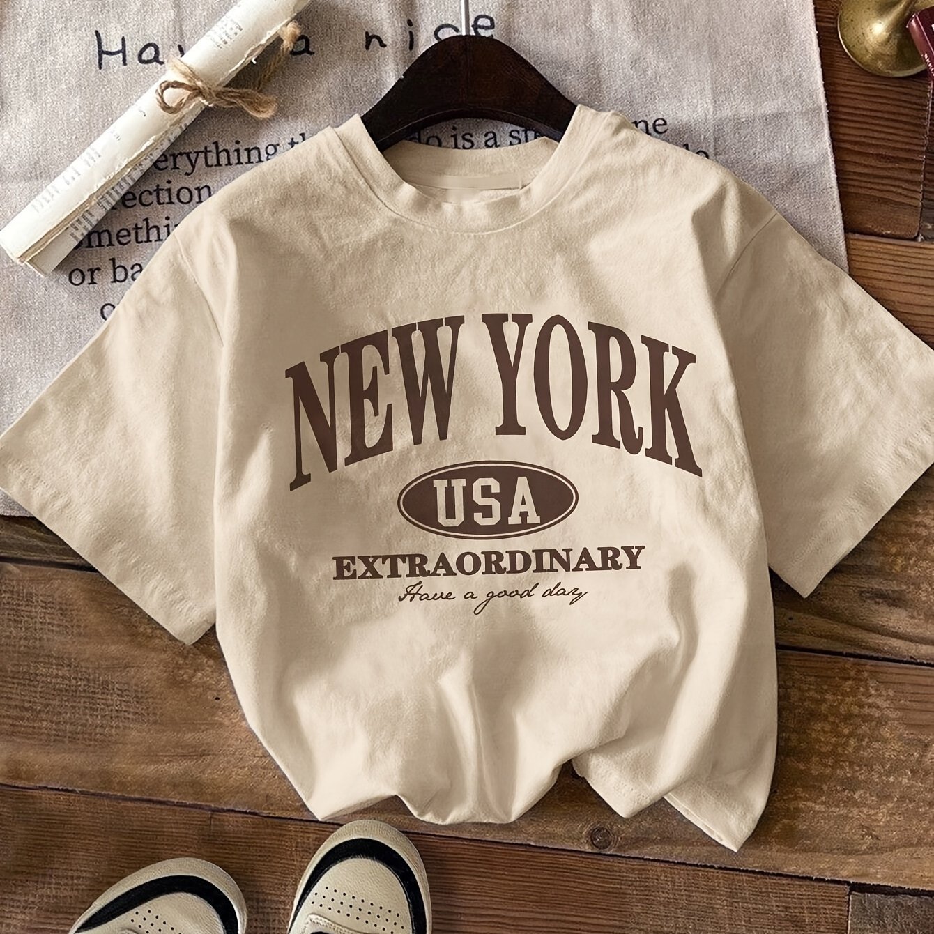 TEMU European And Fashion Casual Sporty Round Neck Printed T-shirt Top