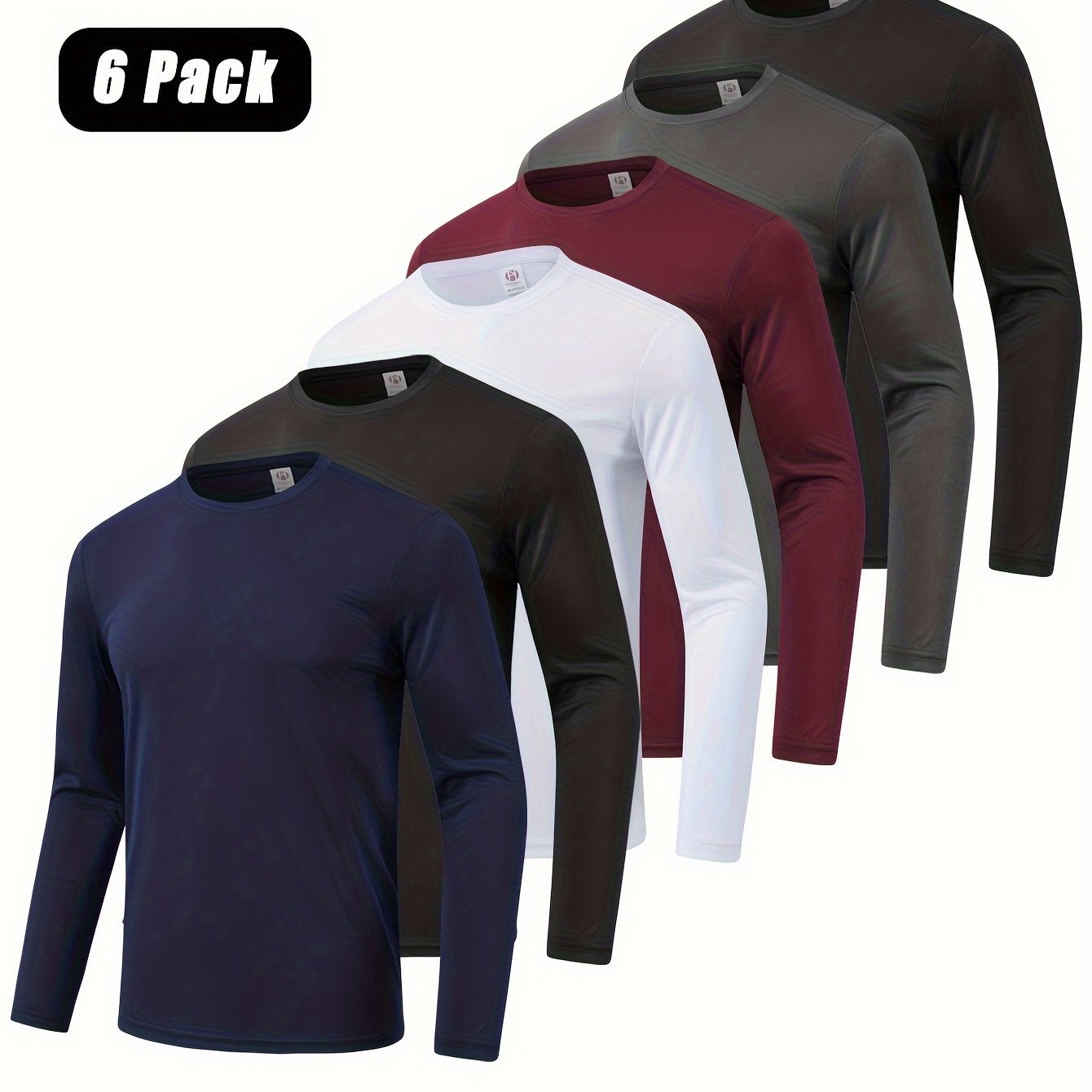 TEMU 6 Pack Men's Quick Dry Long Sleeve Shirts Moisture Wicking Performance T-shirt For Casual