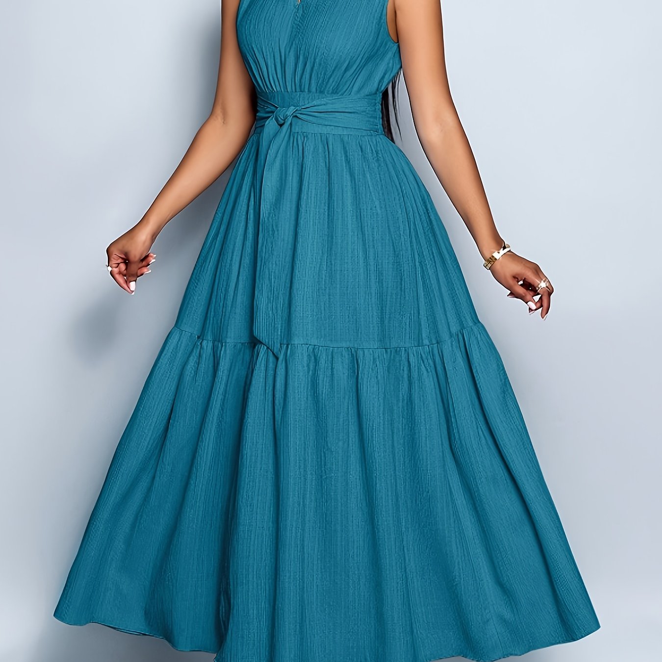 TEMU Collar Hollow Sleeveless Waist-cinching Dress, Elegant And Women's Summer Casual Dress