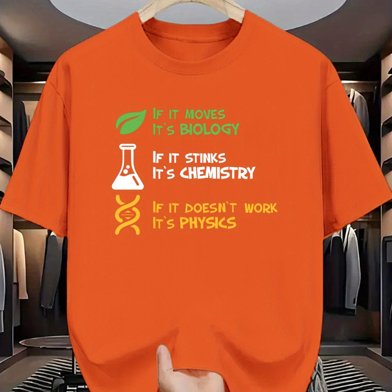 TEMU Science-themed Crew Neck T-shirts With Fun Prints Related To Biology, Chemistry, And Physics, Perfect For Science Enthusiasts