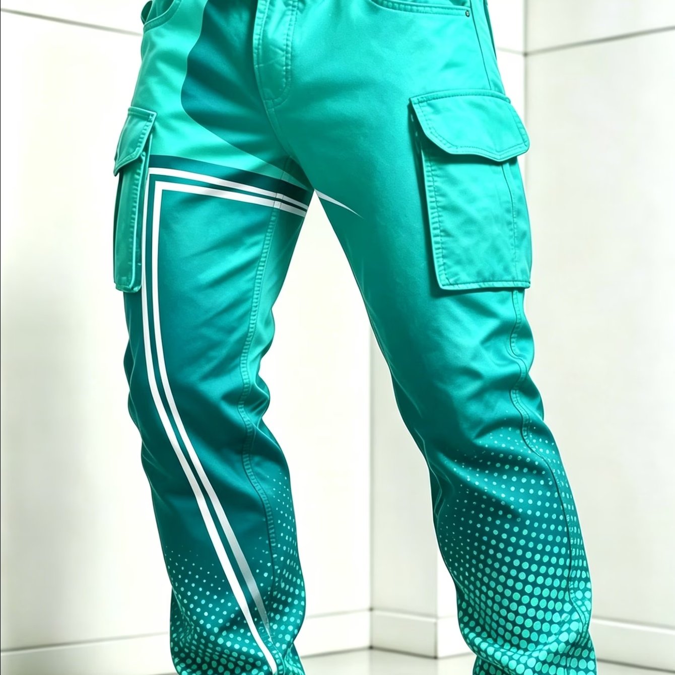 Image of Men's Digital Printed Teal Cargo Pants Streetwear Casual Daily Straight Leg Trousers