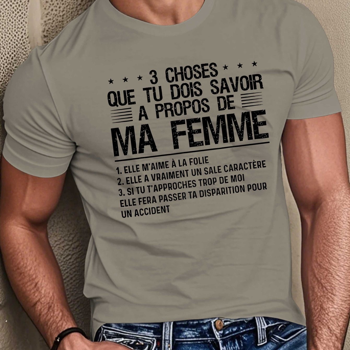 TEMU T-shirt d'été à manches courtes pour homme avec de streetwear français amusante, fit régulier , col rond, fermeture, imprimé , décontracté