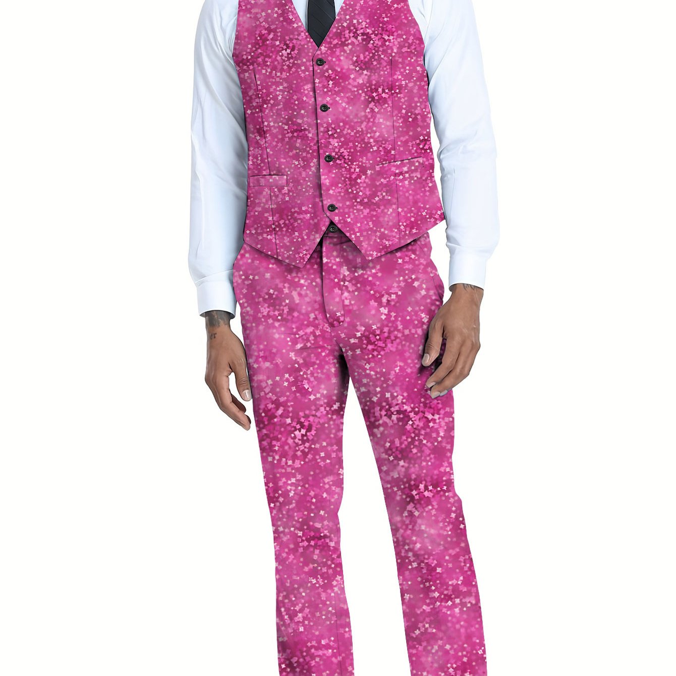 TEMU Printed Design - Not Textured Fashion Men's Vest Suit Vest And Dress Pants Set Men's Vest And Dress Pants Combination Formal Suit Glitter Formal