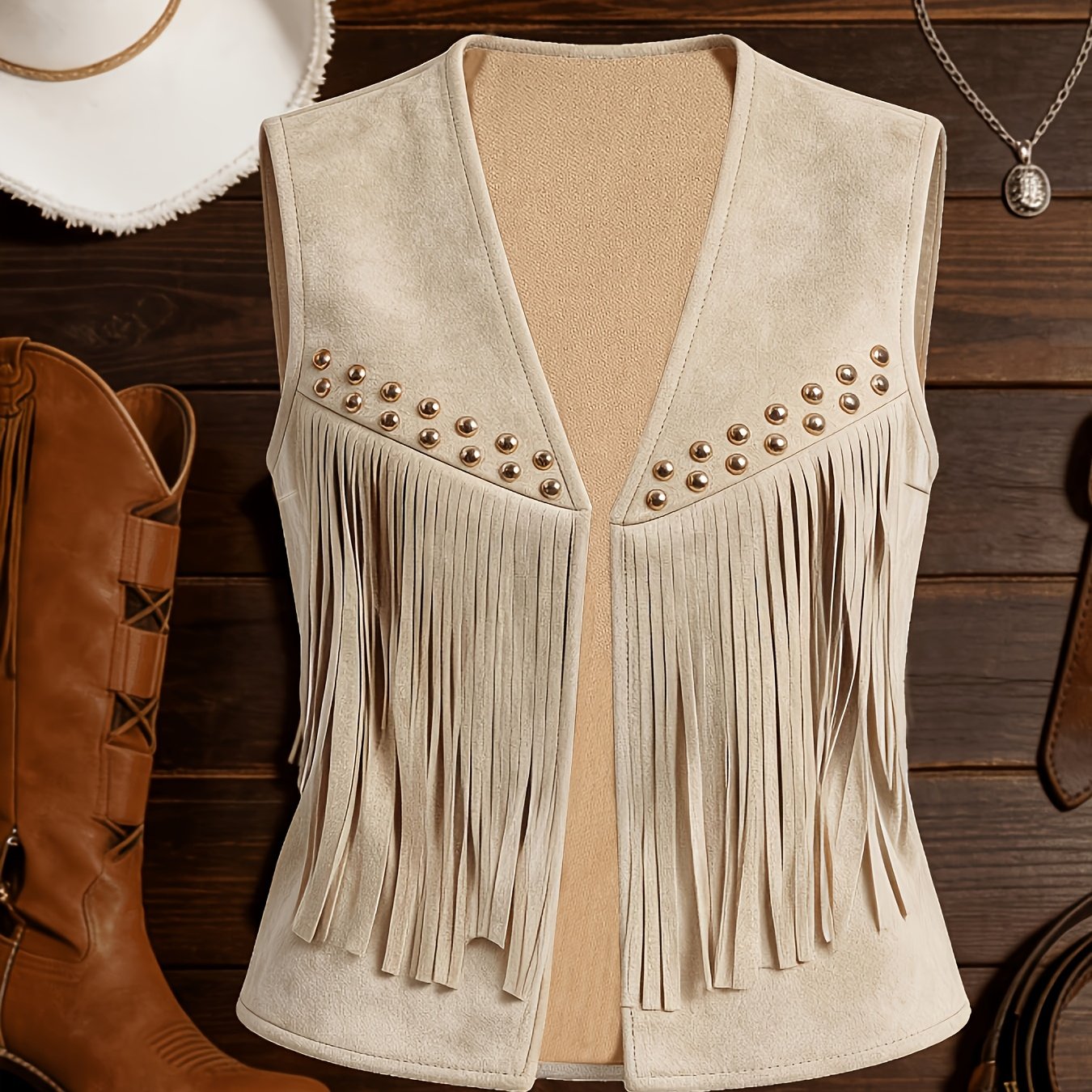 TEMU -spring Summer Women's Vest Elegant Solid Color Tassel V-neck Sequined Vest Jacket