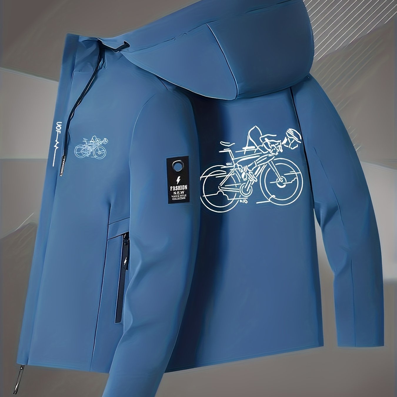 TEMU Men's & Women's Windproof Cycling Jacket - Full-zip Hooded Windproof With Full-zip Closure, Bike Print & Cycling Design - Lightweight Windproof