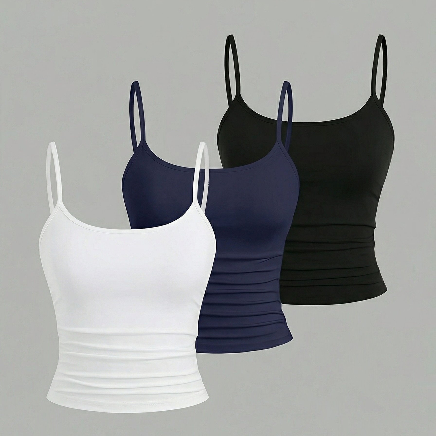 3pcs Set Women's Slim Camisole, Slim Fit, Sleeveless Top For Layering Y2k