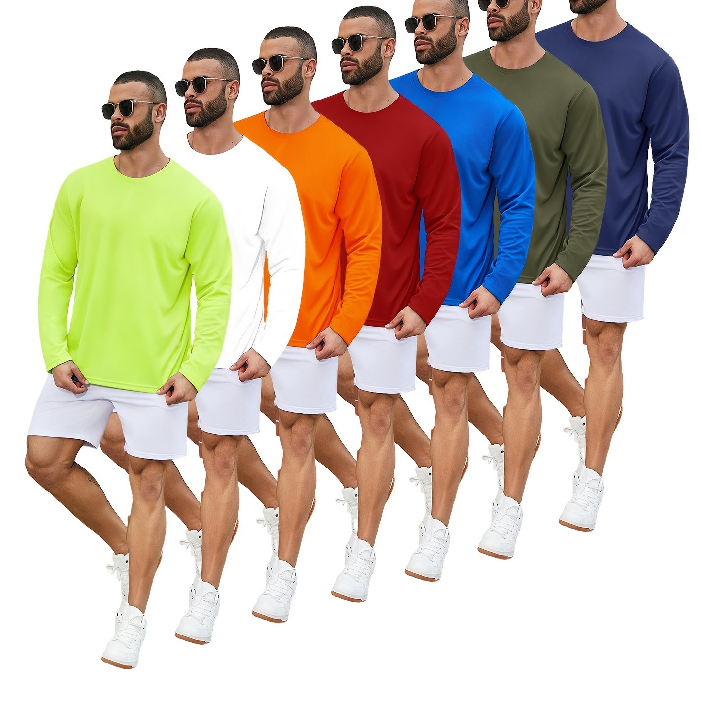 7pcs Set: Men's Sports Casual Quick-drying Breathable Long-sleeved Top For Hiking, Fishing, And Daily Exercise, 11 Colors