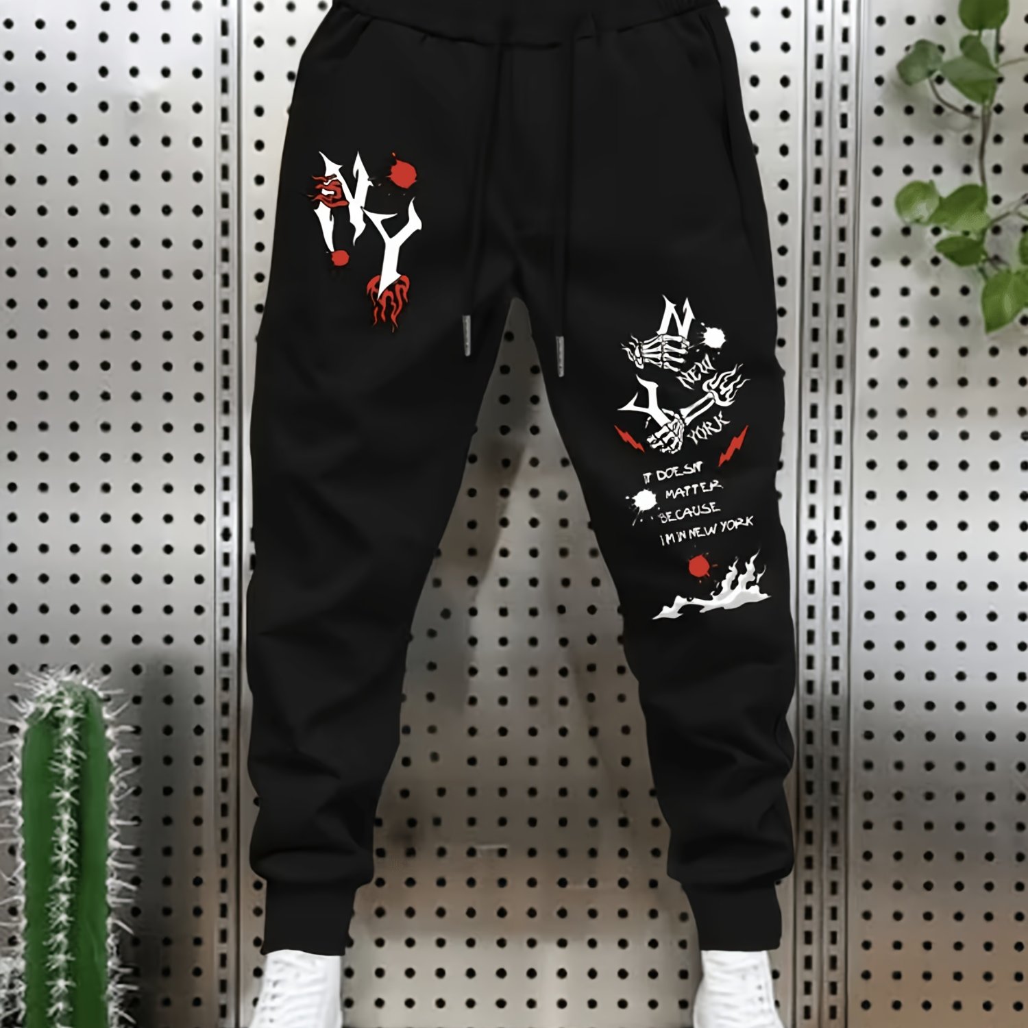 TEMU Pantalon de jogging streetwear pour homme avec imprimé - Pantalon de survêtement léger et respirant 100 % polyester, à taille élastique avec