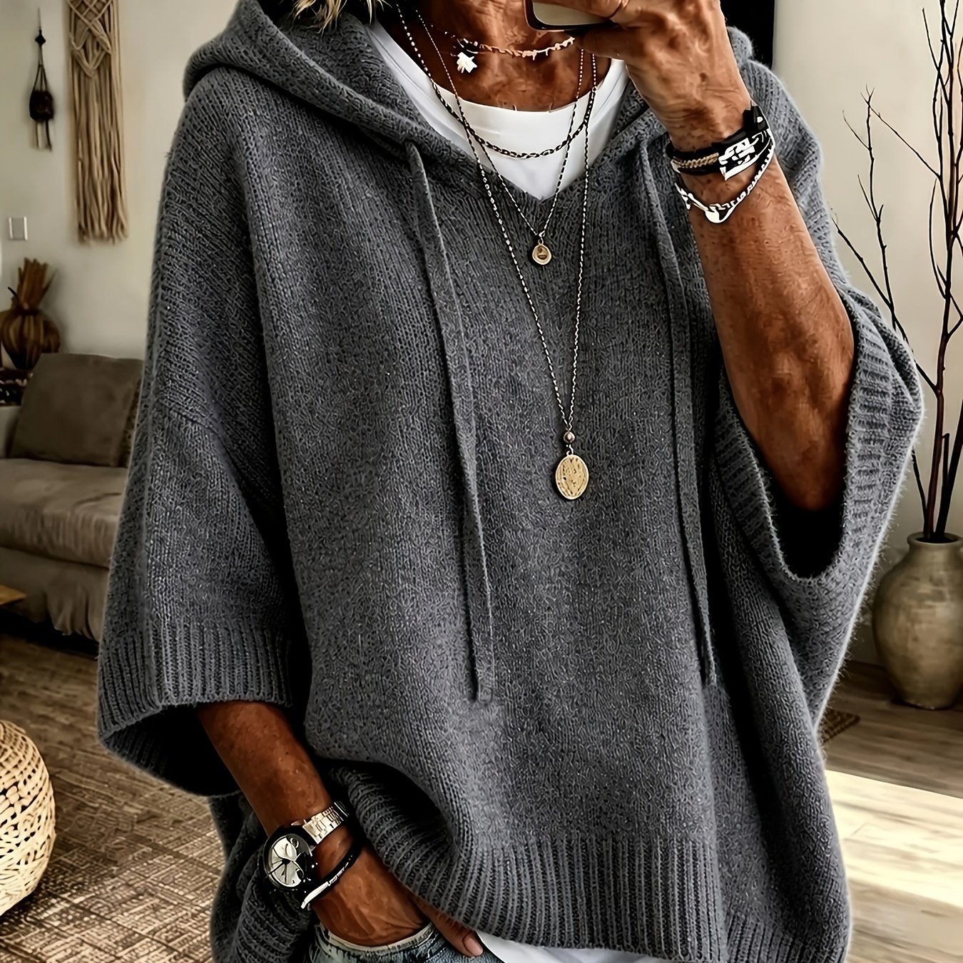 TEMU Women's Elegant Casual Cute Sexy Hooded Sweatshirt Cropped Batwing Sleeve Short Sleeve Mid Sleeve Cardigan Jacket Knitwear Plush Patterned Solid