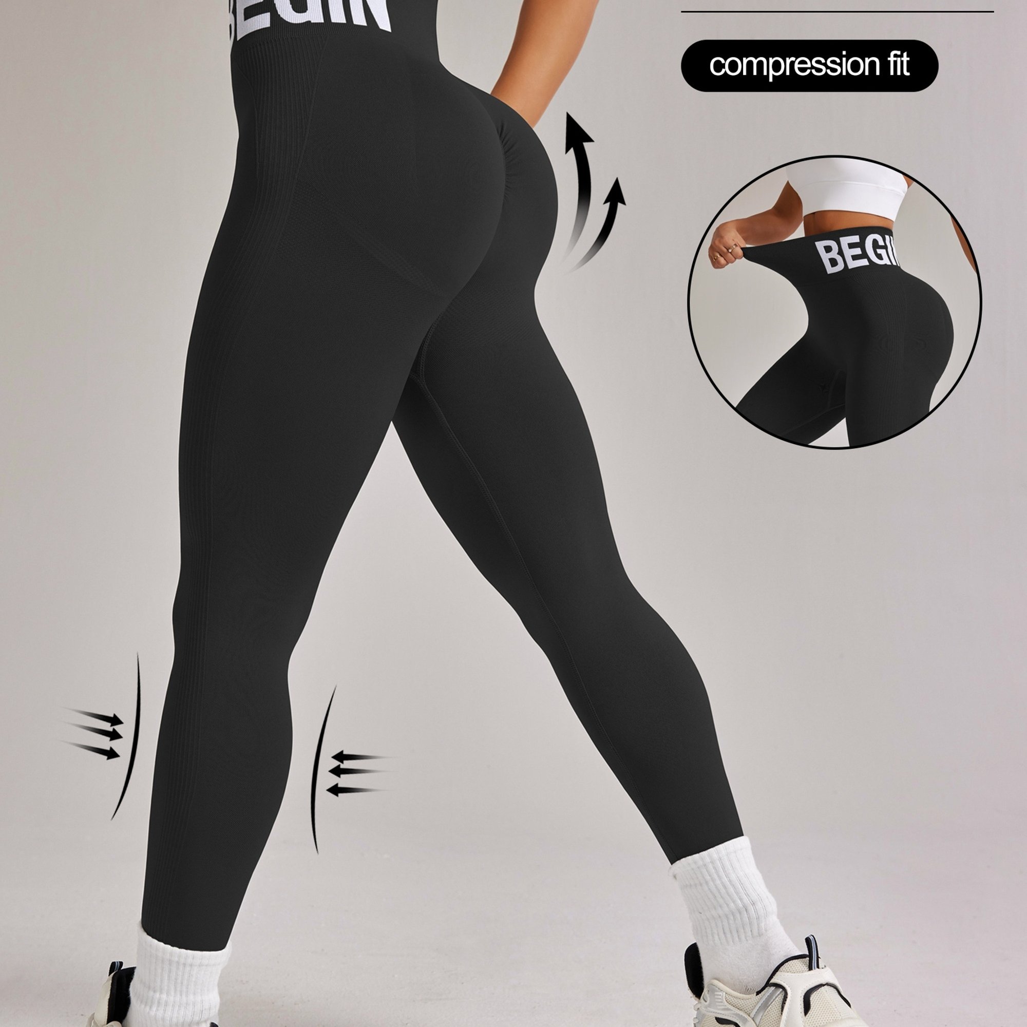 E-shop Damen Nahtlose High-Waist Sportleggings 220g Herbst/Winter, Gym -Hose, Laufen, Pilates Elastischer Buchstabenbund, Anfänger- High-End
