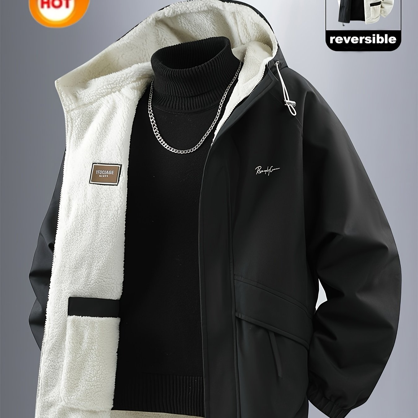 Image of Men's Jacket, Men's Casual Outdoor Sports Warm Hooded Jacket, Reversible Jacket, Made Of Windproof And Wear-resistant Fabric, Warm And Comfortable Fall Winter Style 1pc
