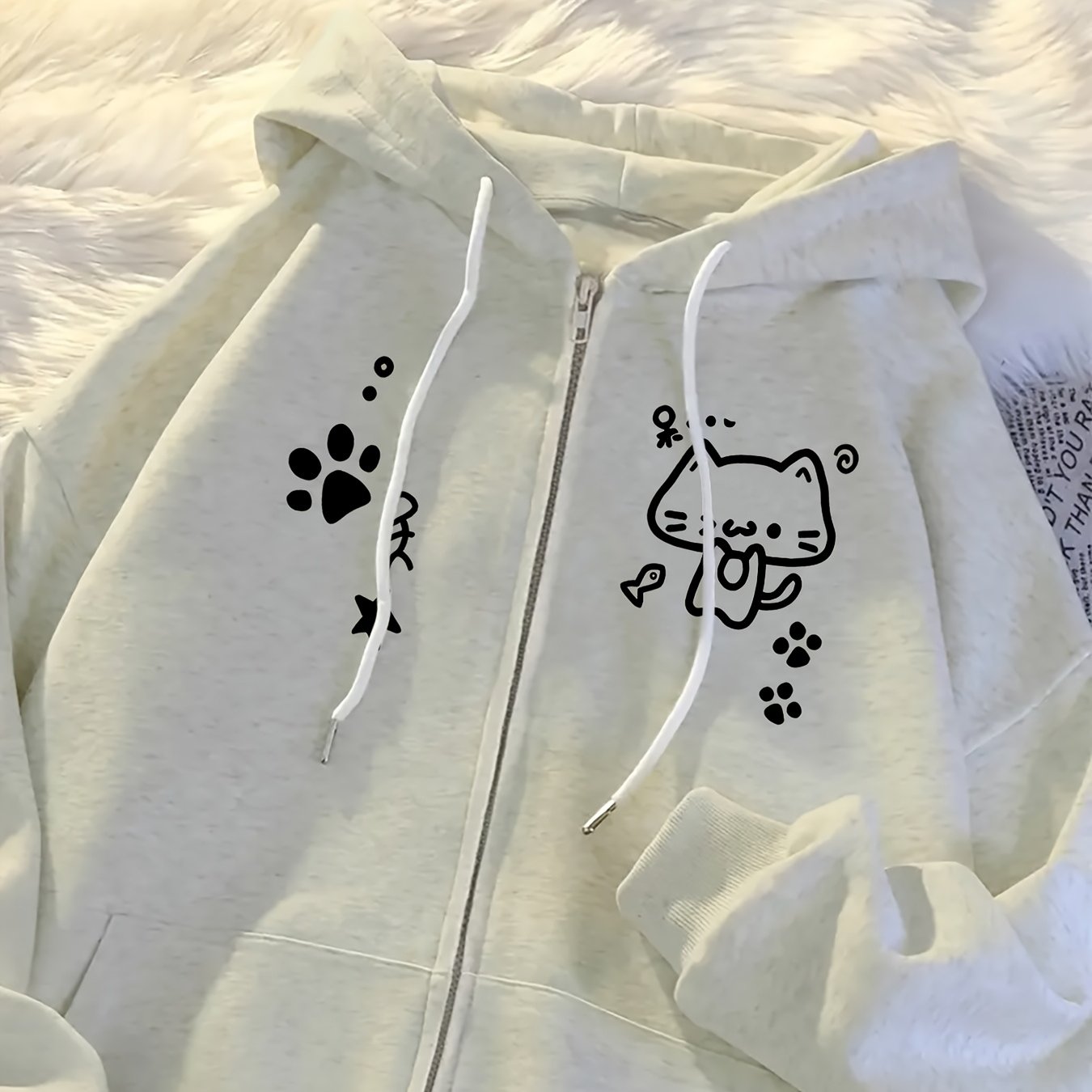 TEMU Women's Fashion Casual Autumn-winter Hoodie | Cute Y2k Printed Cat Pattern, , Versatile With 2 Prints, Zipper Detail - Wxy242