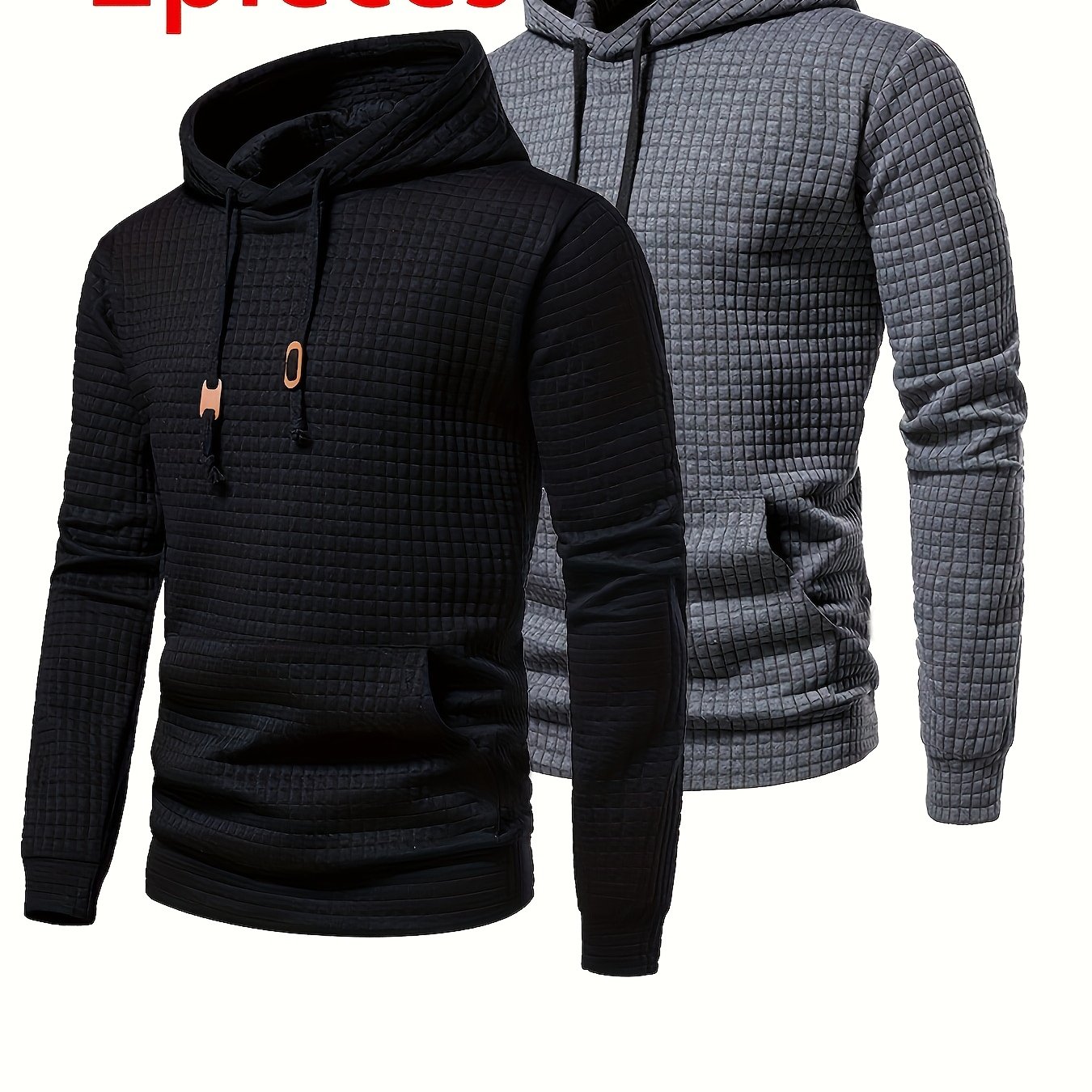 Image of 2-pc Autumn/winter New Style Men' Color Hooded Sweatshirt, Youth Sporty Fashion Trendy Casual Long-sleeve Sweatshirt Jacket