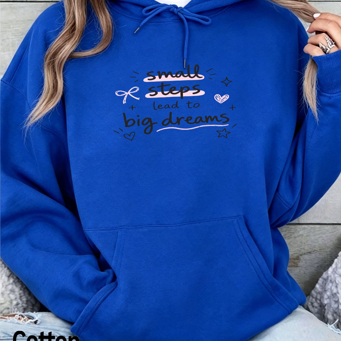 Image of Autumn Women's Fashionable Loose Drop-shoulder Hoodie With " Lead To " Letter Print, Warm Casual Pullover Outerwear With Pockets And Drawstring Design