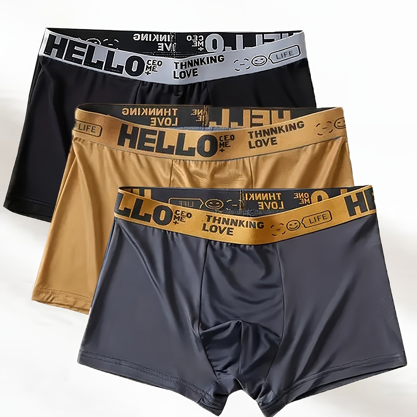 TEMU 3pcs Solid Color Boxer Briefs, Comfortable Breathable Men&;s Quadrilateral Underwear, Breathable Comfortable Stretchy Underwear,suit To Casual