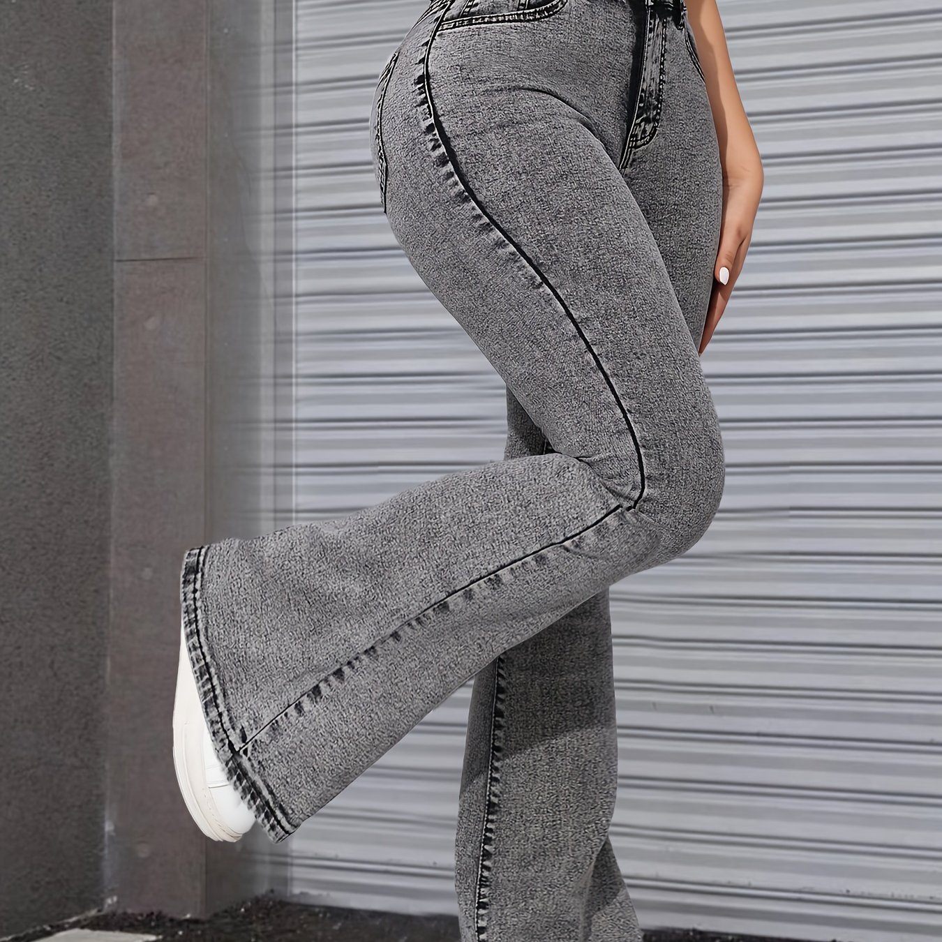 Image of Stylish Versatile Gray Snowflake Stretch Slim-'s Jeans