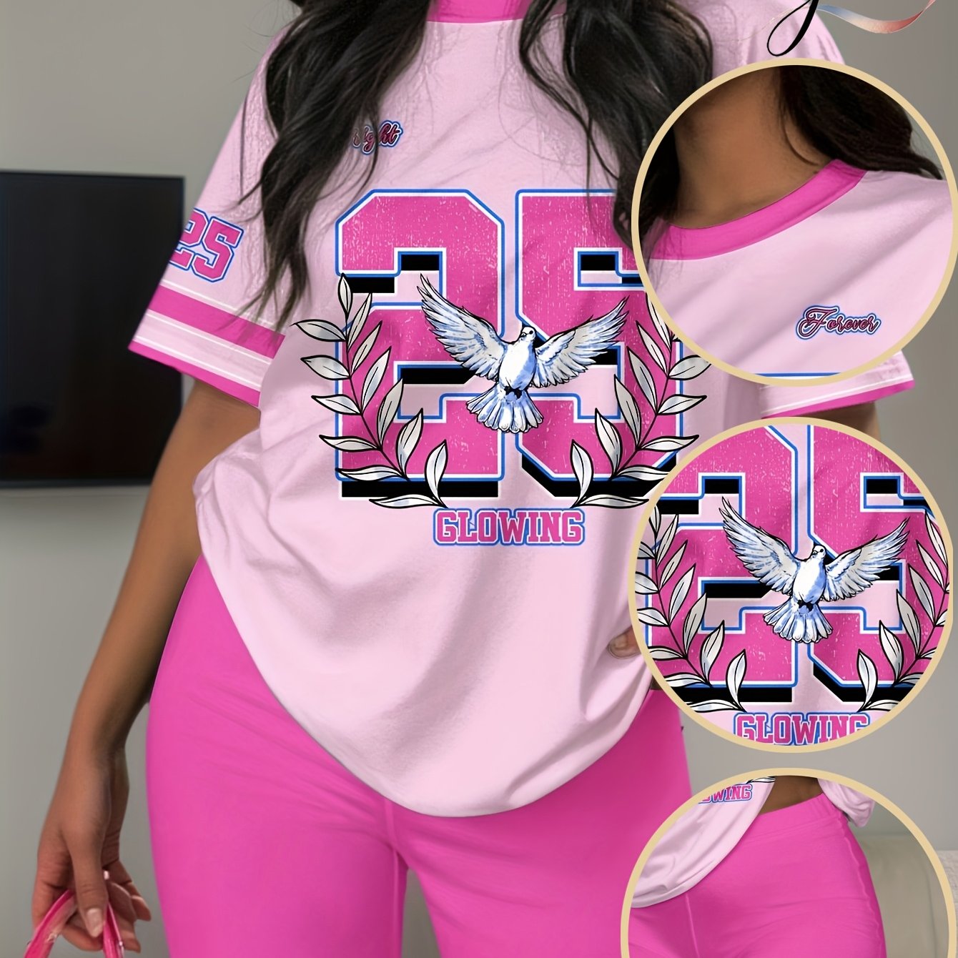 TEMU Plus Size, Women's Trendy Y Pink Set