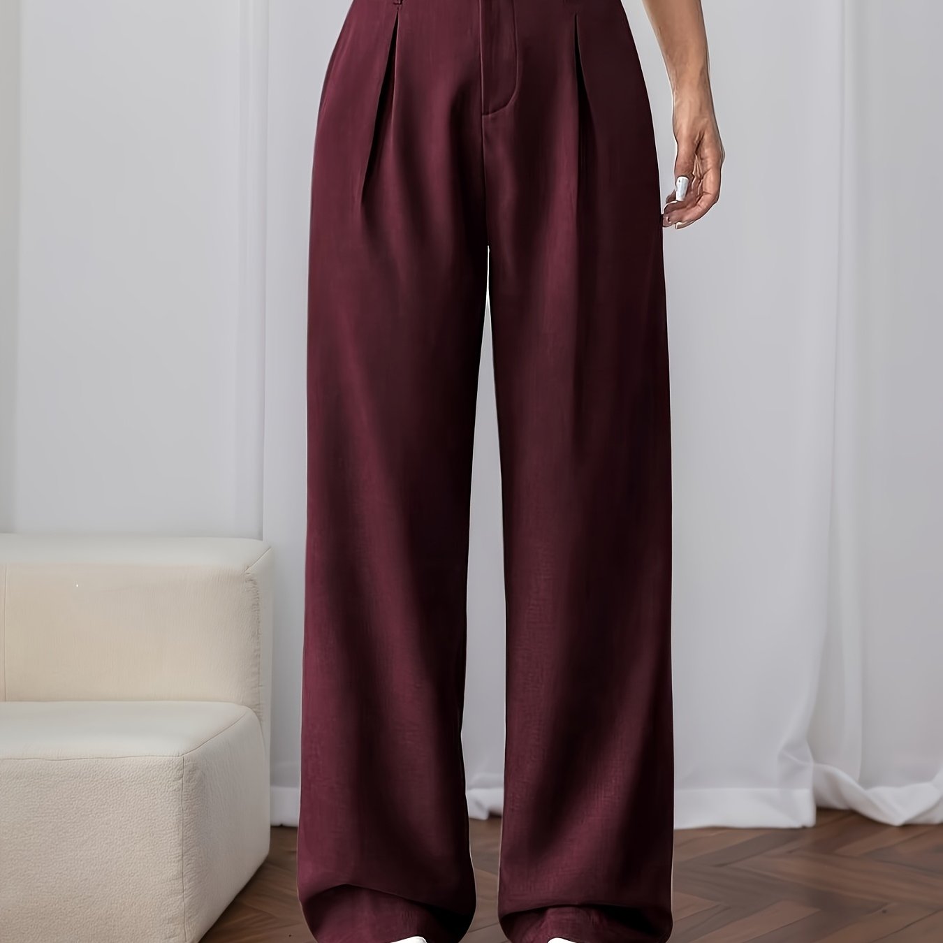 TEMU Women's Elegant Dress Pants, High Waist, With Pockets, Anti-pilling, Machine Washable