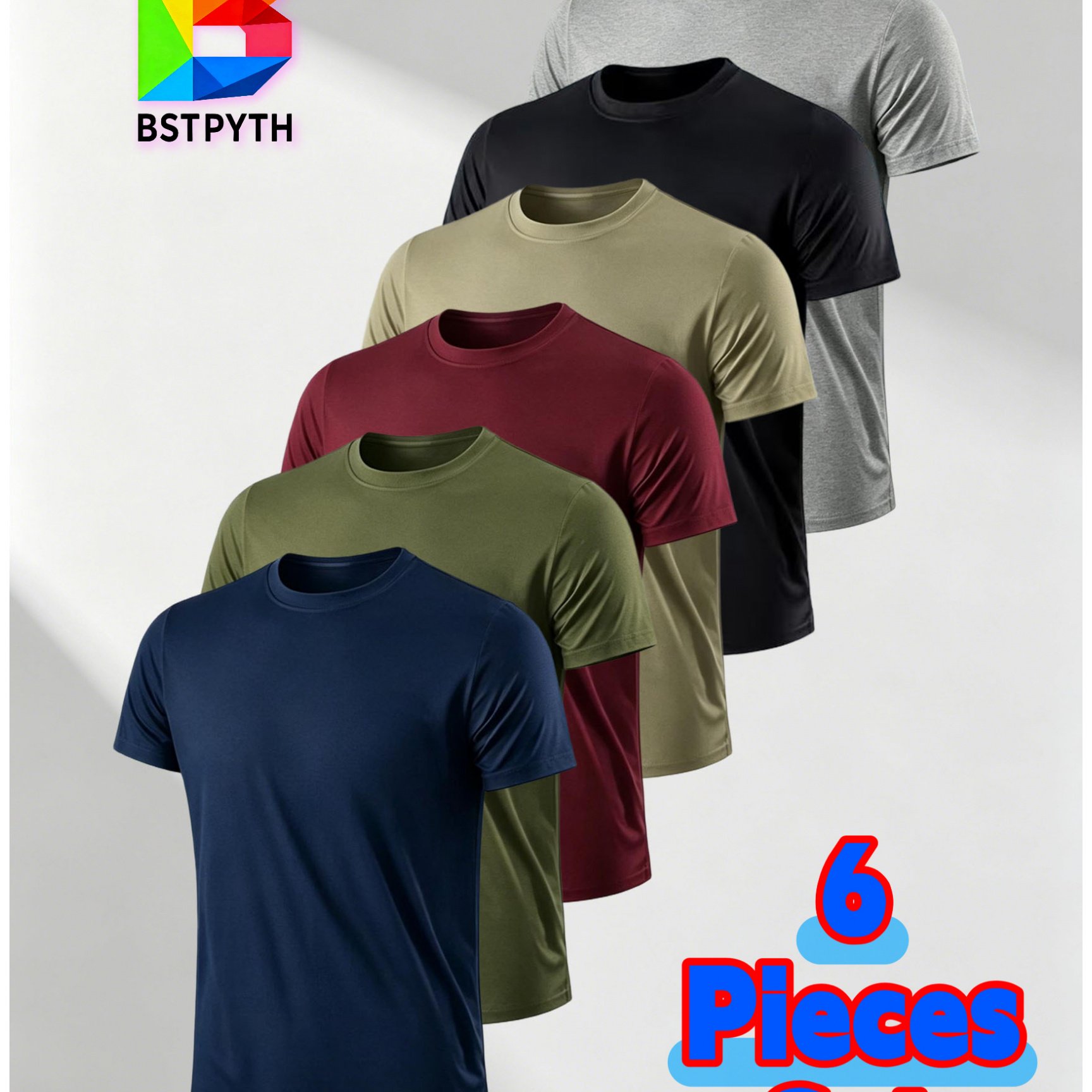 TEMU 6pcs Men's Summer Athletic Running T-shirt, Breathable And Sweat-absorbing Polyester Fabric, Regular Round Neck Quick-dry Short Sleeve, Suitable