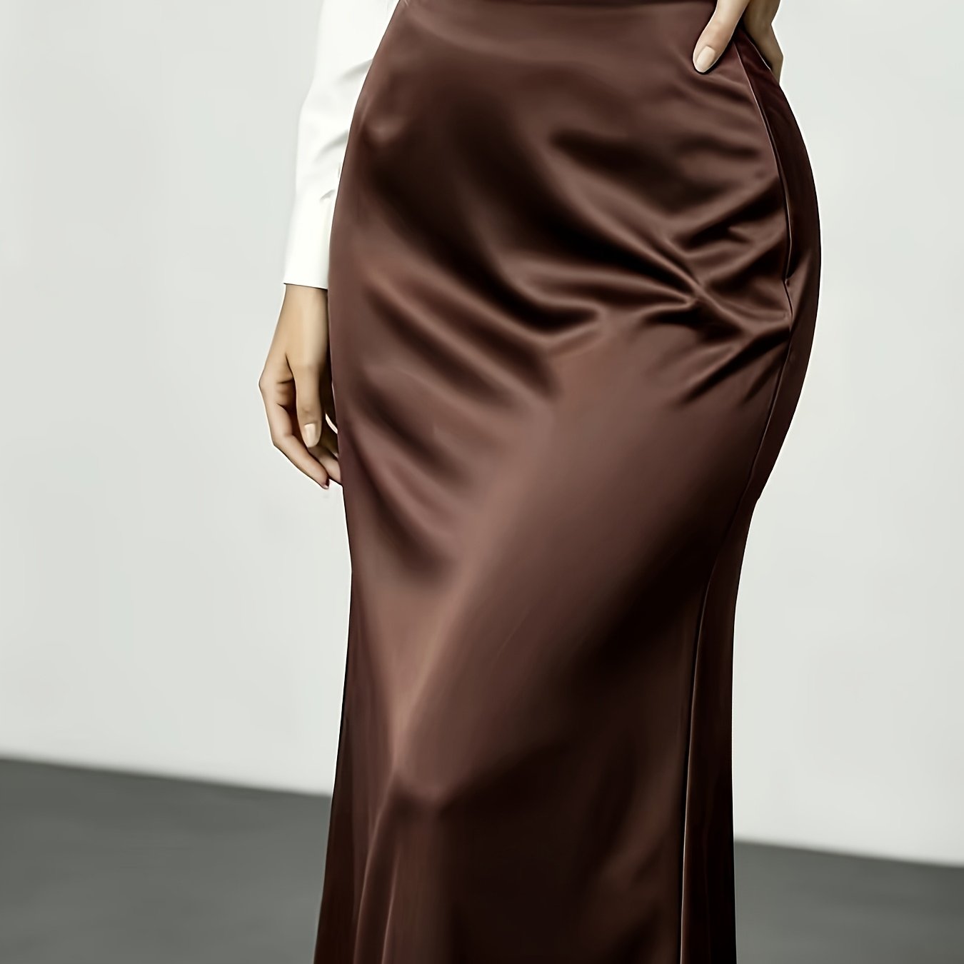 TEMU Satin Solid Color Midi Skirt, Slim-fit Long Skirt, Casual And Elegant, Suitable For Commuting, Gatherings, Lounging At Home, Going Out,
