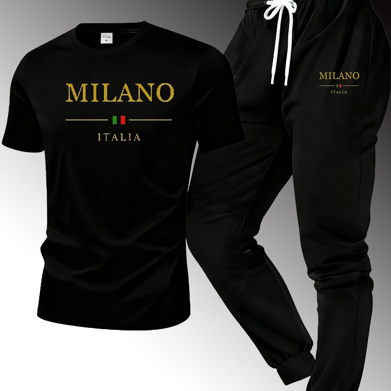 TEMU Completo casual da stile sportivo, composto da maglietta a maniche corte e pantaloni lunghi, set streetwear due pezzi i