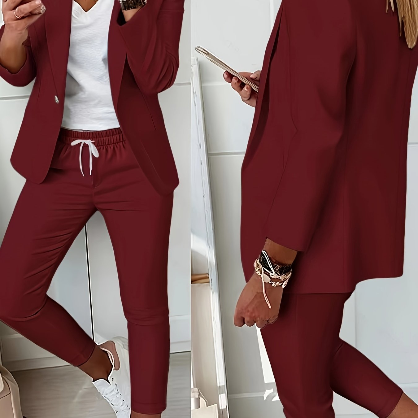 2025 Women's Autumn New Solid Color Casual Blazer And Pants Suit