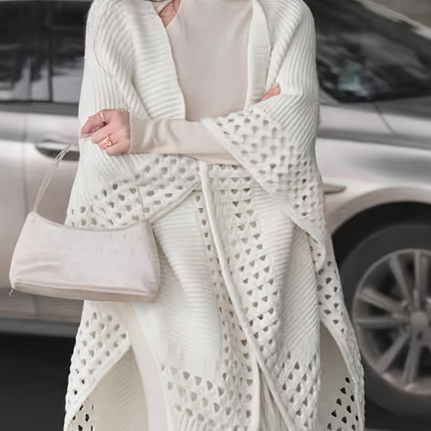 TEMU Cardigan Femme Printemps Été "Pure Body Bust", Nouveau, Couleur Unie, Bord Cranté , Chasuble à Gland, Cape, Style Français , Pull Jacquard,