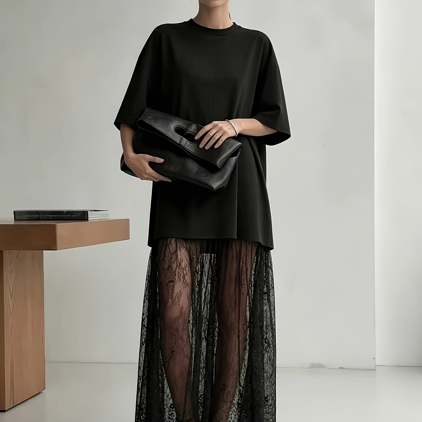 TEMU Camiseta/Dress Casual con Diseño Moderno de Encaje y Patchwork, Cuello y Manga Corta, Ideal para Fiestas, Viajes, Vacaciones o Regreso a la