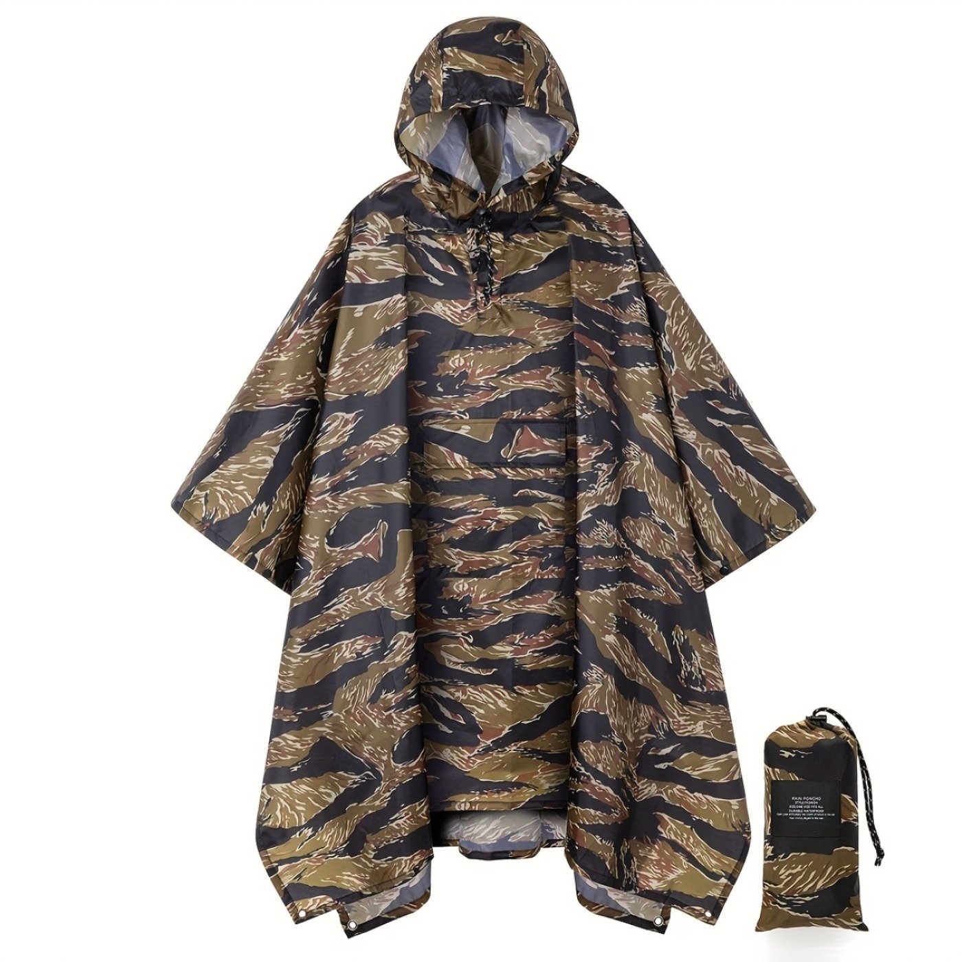 TEMU Camouflage Hooded Rain Poncho, Portable High Quality Rain Cape For Outdoor Hiking Camping Hunting Riding