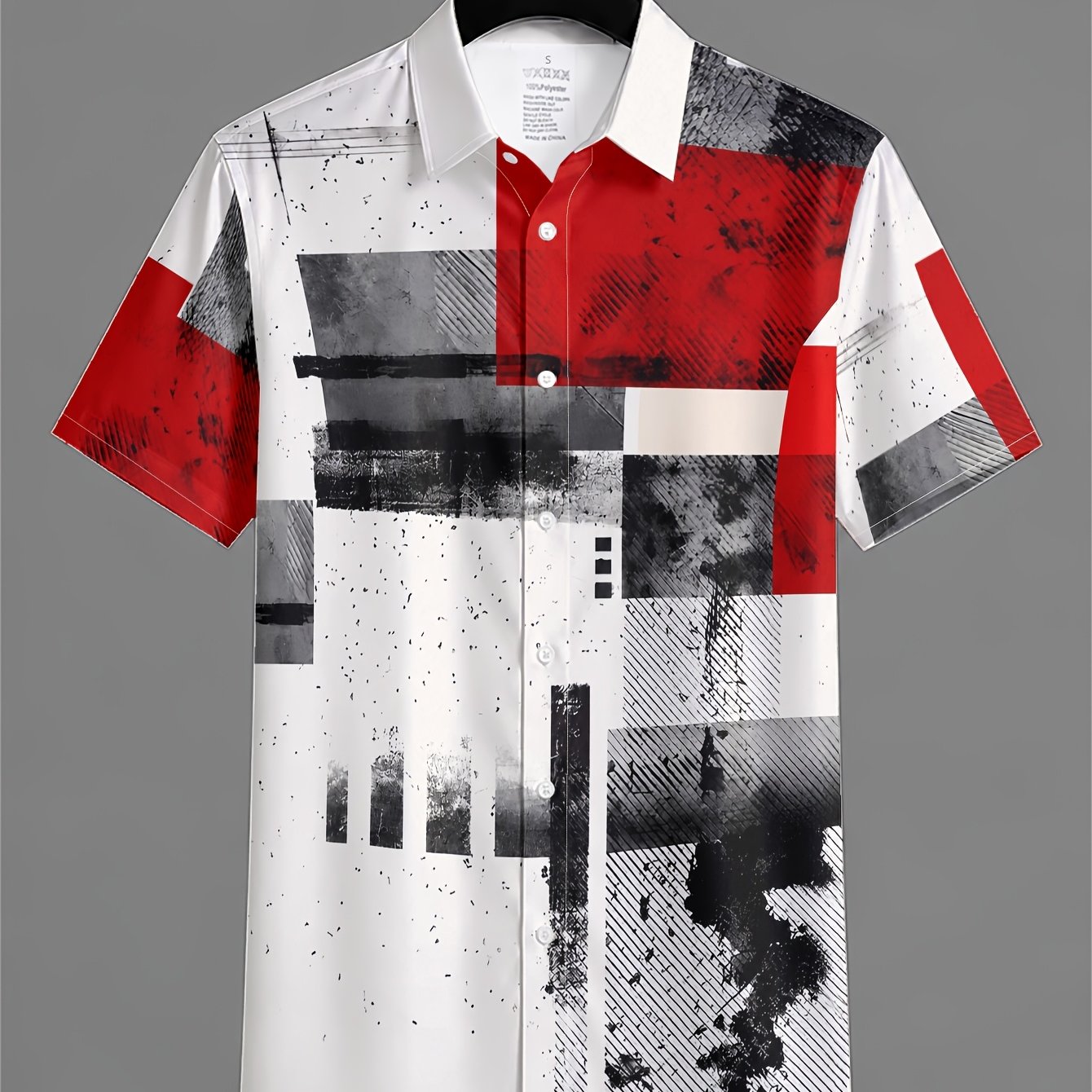 TEMU [printed Design â Not Textured] Vintage Ink Splatter Element Print Pattern Button-up Top, Lightweight Polyester, Men's Hawaiian Shirt