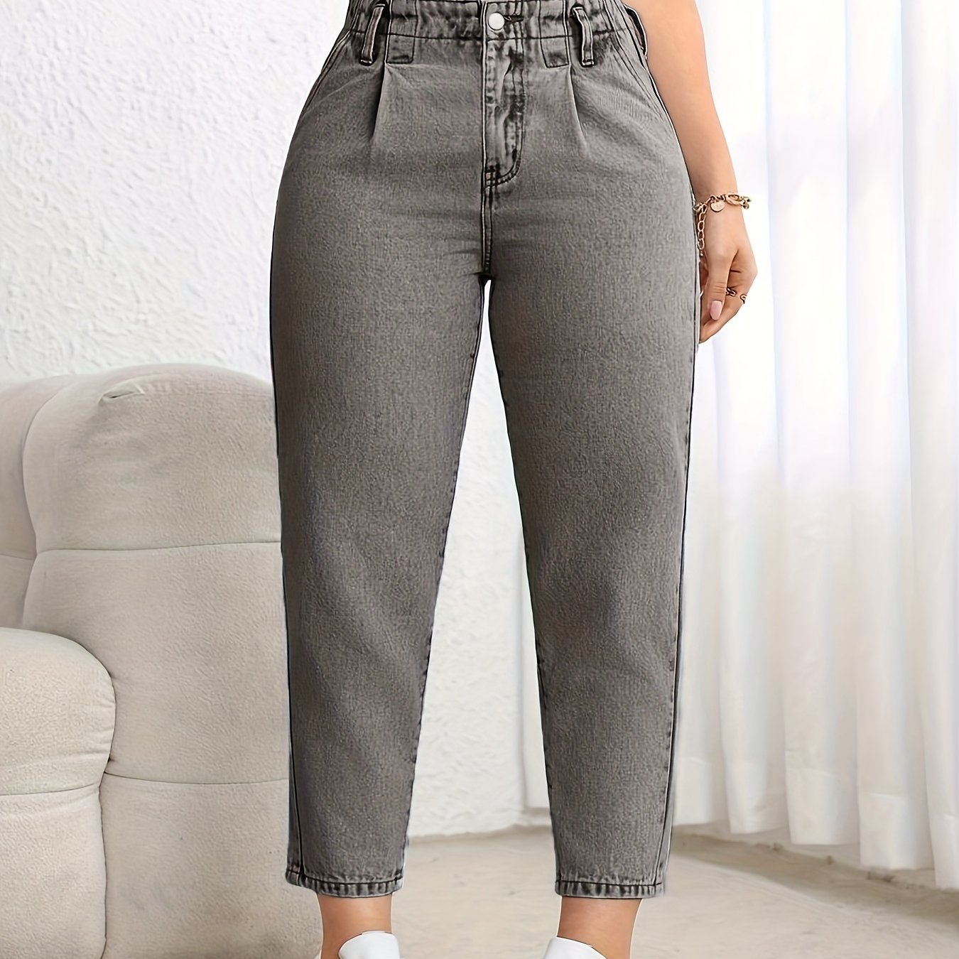 Women' Washed Straight-leg Jeans - Stretchy Non-see-through Pants With -, Everyday & Formal Outfits - Casual To