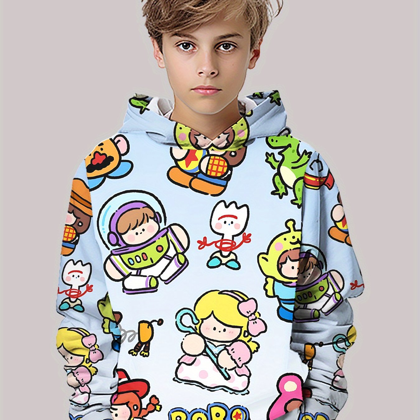 TEMU 3d Digital Printing Cute Character Story Pattern Hooded Sweatshirt, 100% Polyester, Fashionable Trendy Casual Children's Clothing, Suitable For