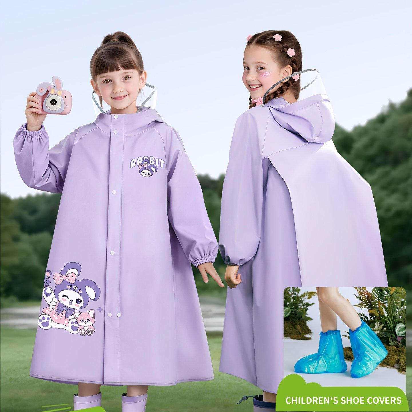 TEMU Impermeable para niñas, estilo anti-tormenta, diseño transparente de con bolsillo para mochila, uso diario escolar al y uso [Cubierta de zapatos