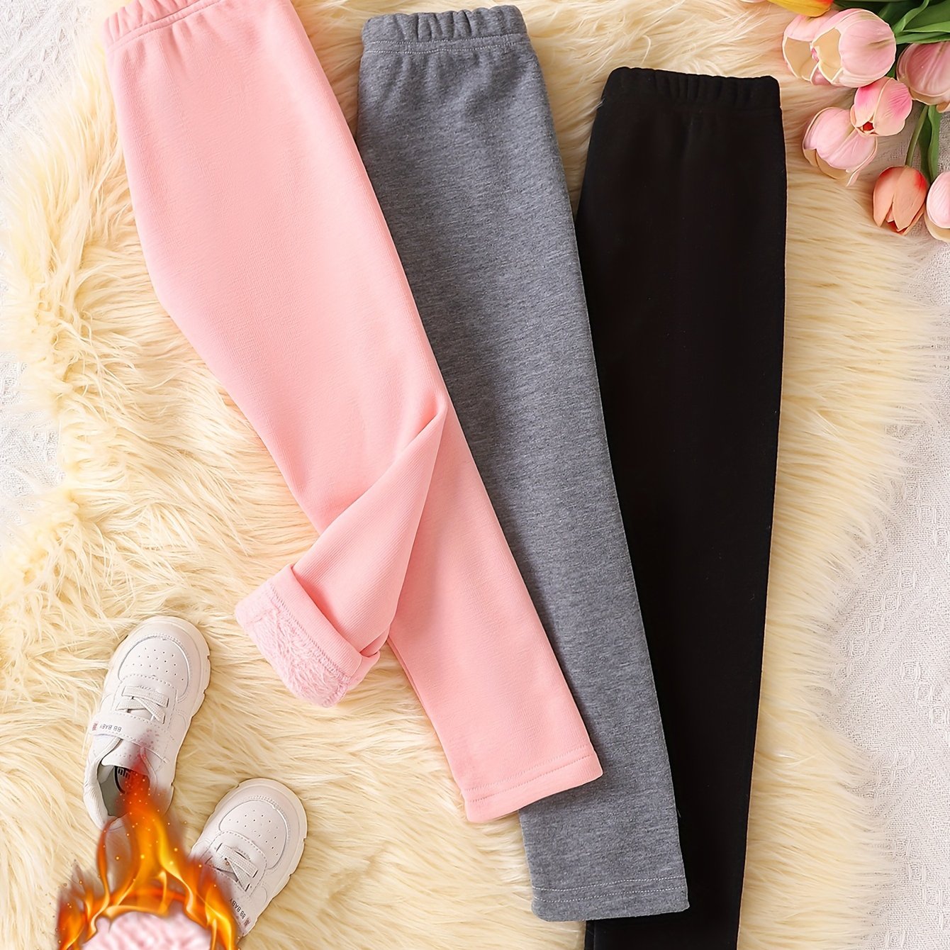 3pcs Set Leggings Autumn Winter Thick Warm Trousers Leggings Cute Preppy Solid Cycling Campus Casual Daily