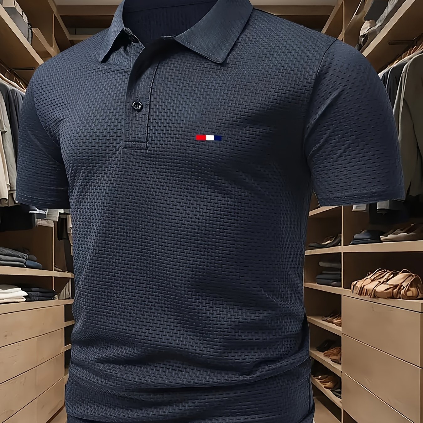 Image of Men's Shirt With A Large Collar Featuring A Summer , Perfect For Outdoor Sports And Casual Wear, With Comfortable Short Sleeves And Bead Detailing, Plus Size
