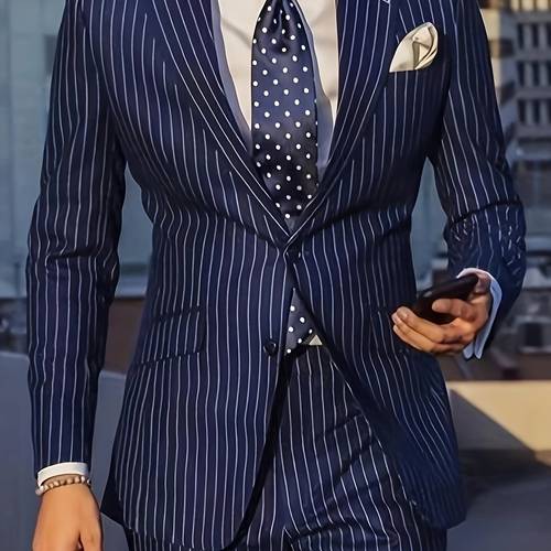 mens blue striped suit jacket light business regular fit machine washable notch lapel for business dinners office wear spring nontransparent fabric