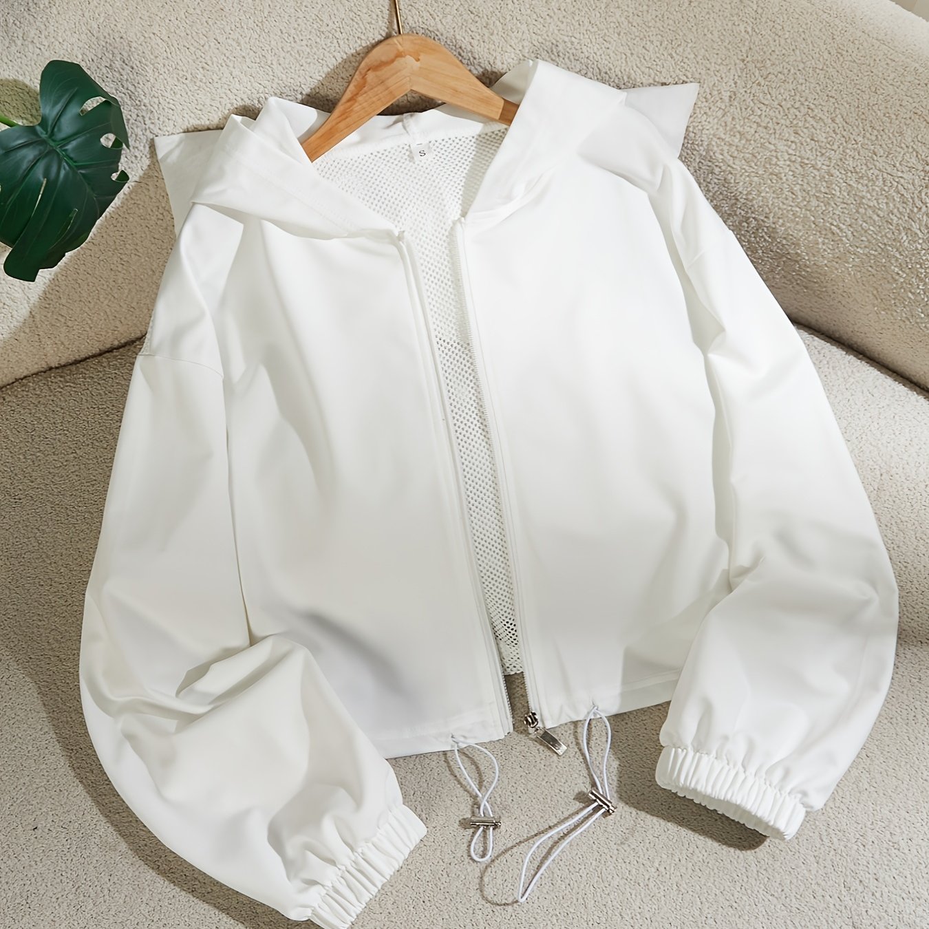 TEMU 2026 Autumn/winter New Style/short Length Hooded Jacket, Mesh Material Design, Transparent Back, Extremely Fashionable